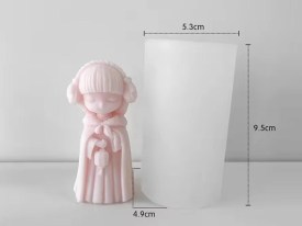 Molde silicona nena con flequillo y gatito 